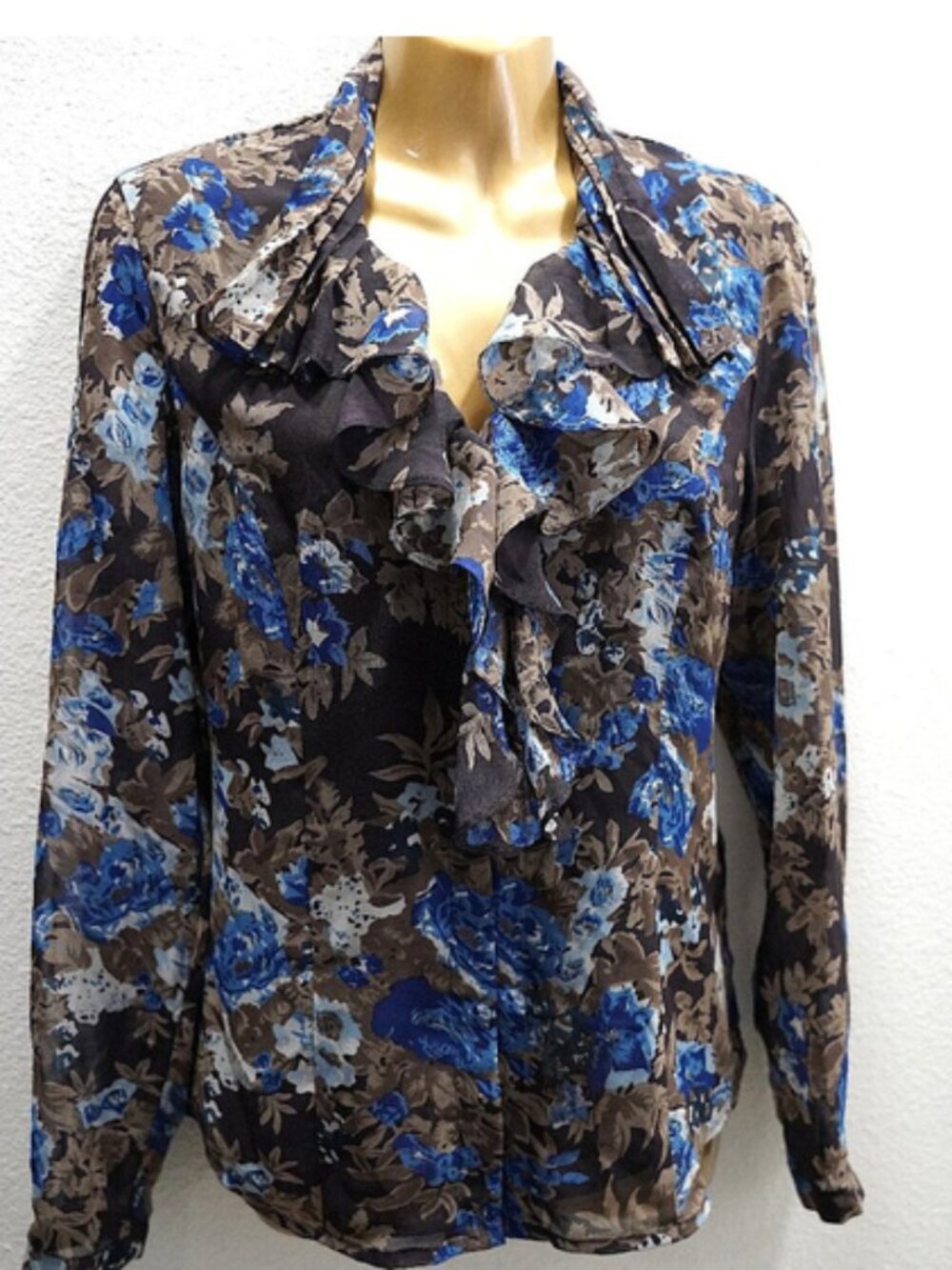 Coldwater Creek Floral Ruffle W/Back Pleats Blouse size S